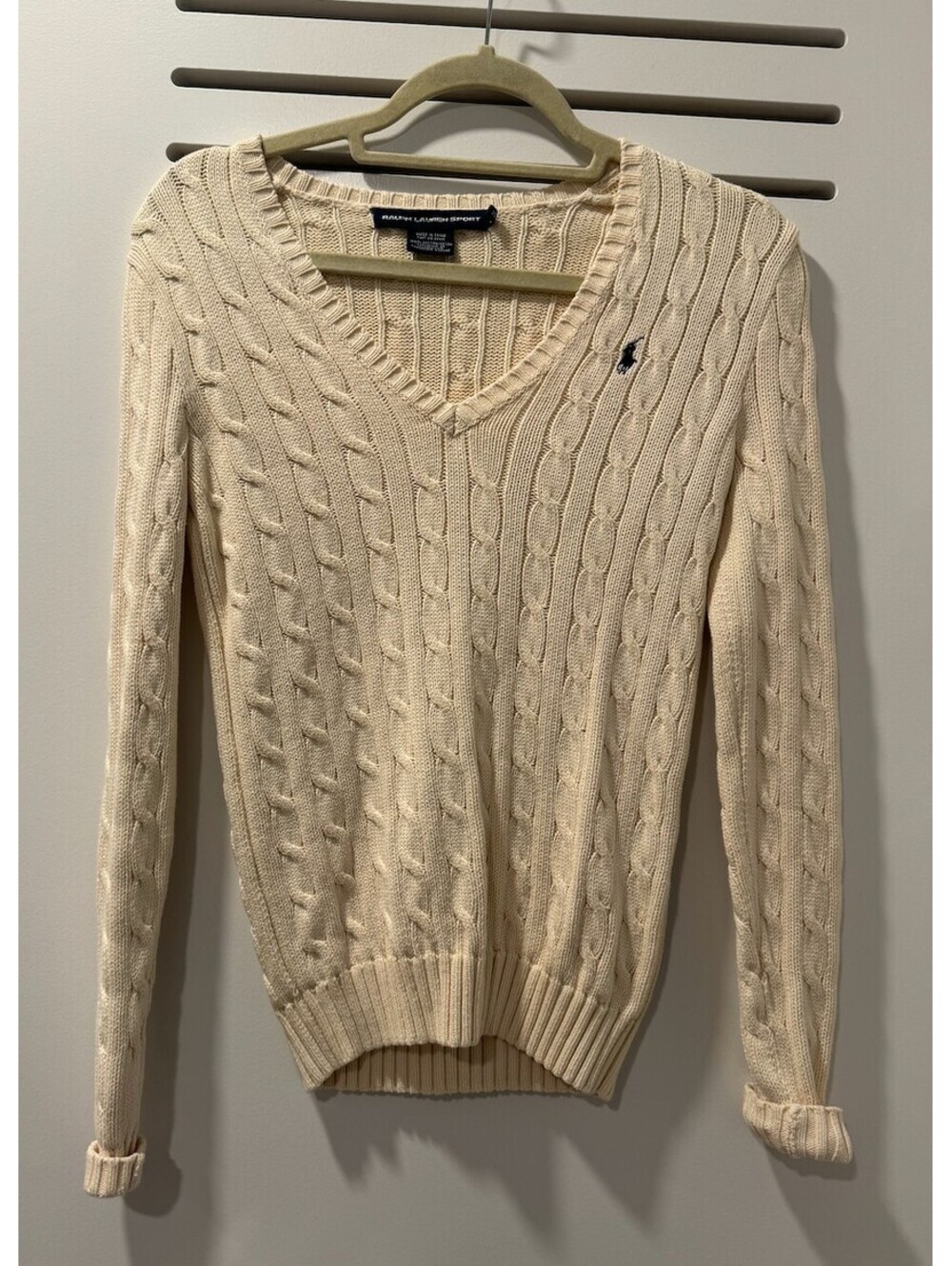 Ralph Lauren Sport XS Cable-Knit Cotton V-Neck Sweater